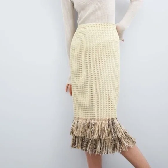 Zara mesh fringed hem midi skirt M - Picture 4 of 16